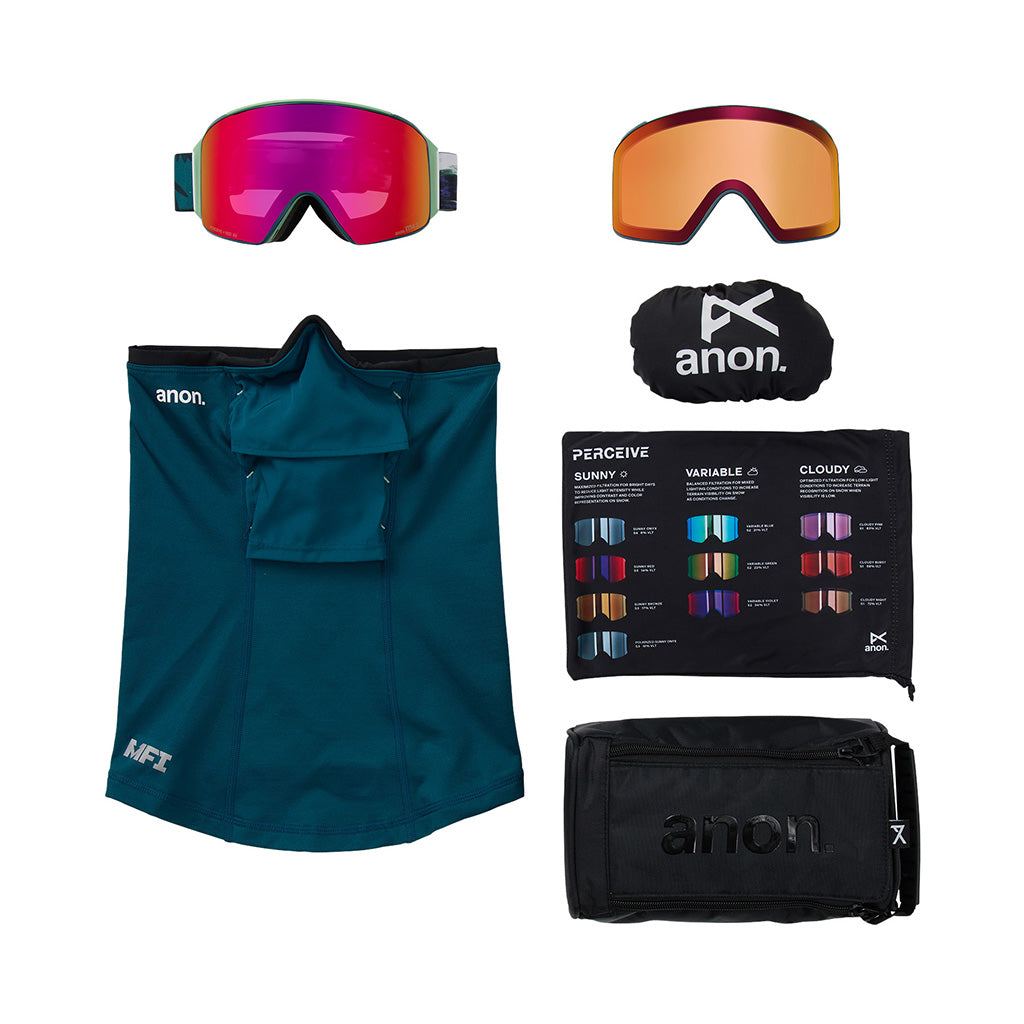 M4 Goggles (Cylindrical) + Bonus Lens + MFI® Face Mask - Family Tree/Perceive Sunny Red