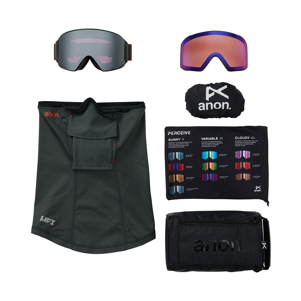 M4 Goggles (Cylindrical) + Bonus Lens + MFI® Face Mask - Fiesta Red/Perceive Sunny Onyx