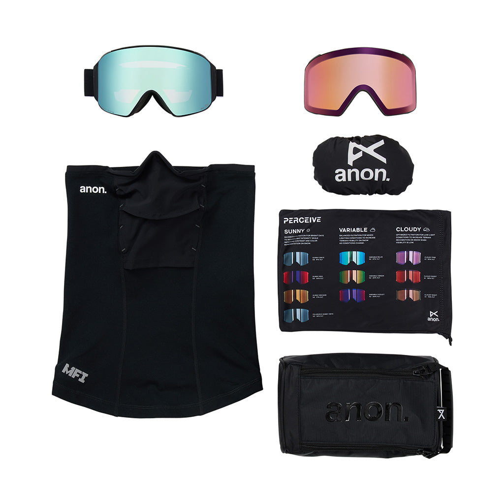 M4 Goggles (Cylindrical) + Bonus Lens + MFI® Face Mask - Black/Perceive Variable Blue