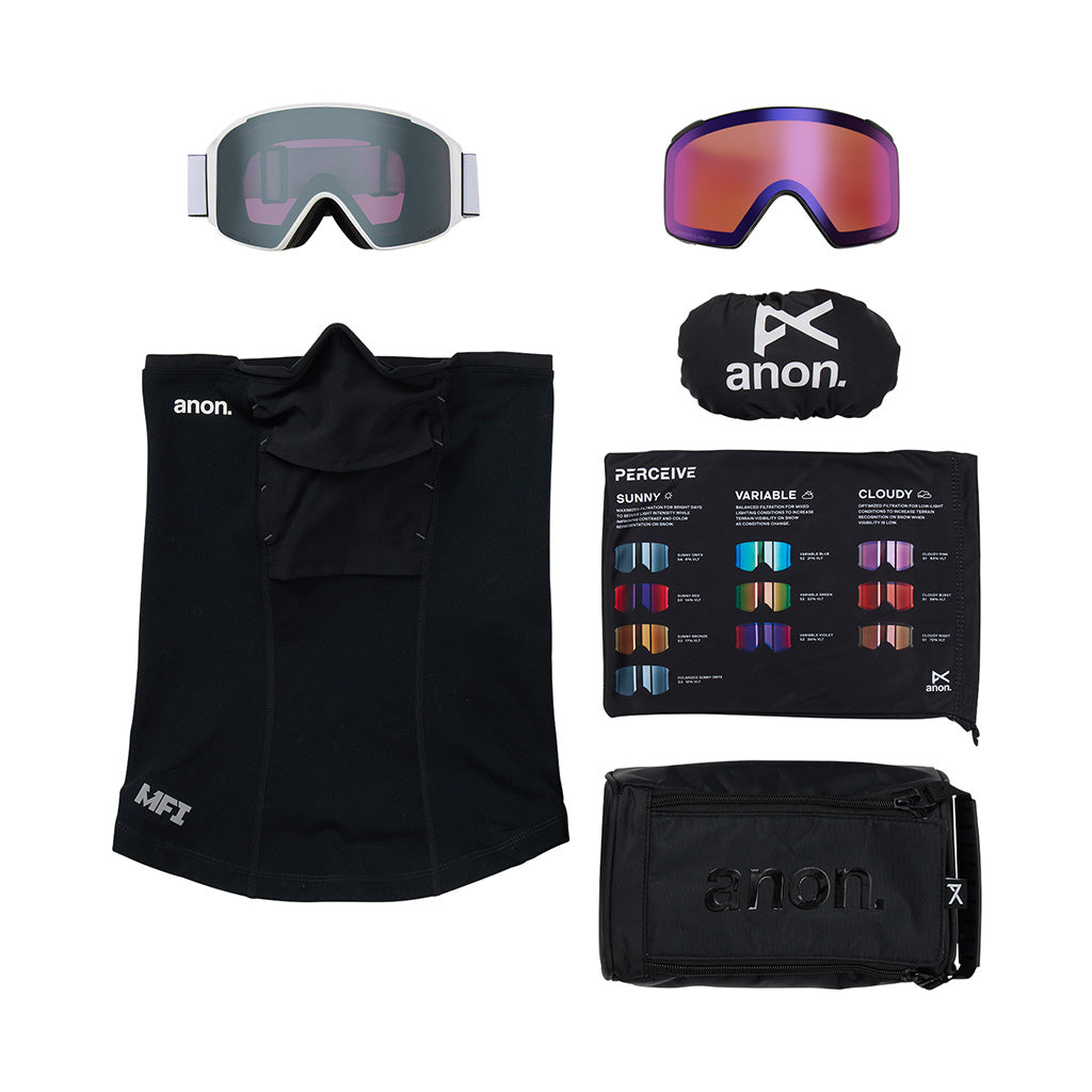 M4S Goggles (Cylindrical) + Bonus Lens + MFI® Face Mask - White/Perceive Sunny Onyx