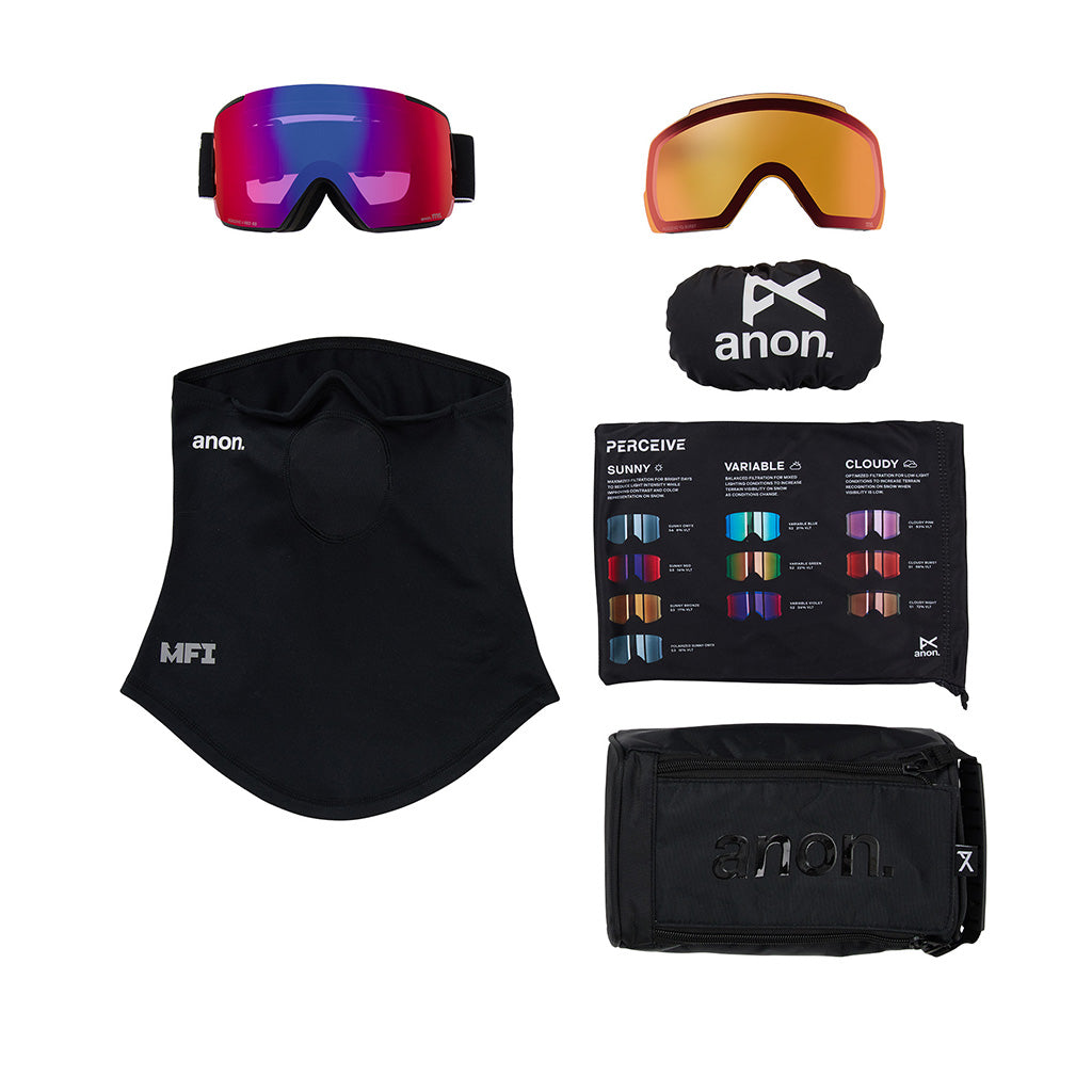 M5 Goggles + Bonus Lens + MFI® Face Mask - Black/Perceive Sunny Red