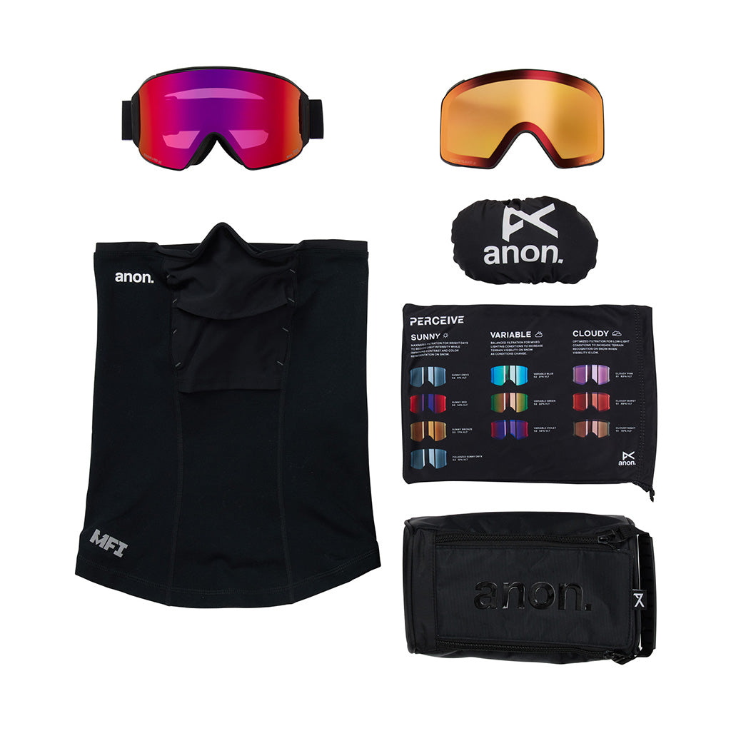 M4 Goggles (Cylindrical) + Bonus Lens + MFI® Face Mask - Black/Perceive Sunny Red