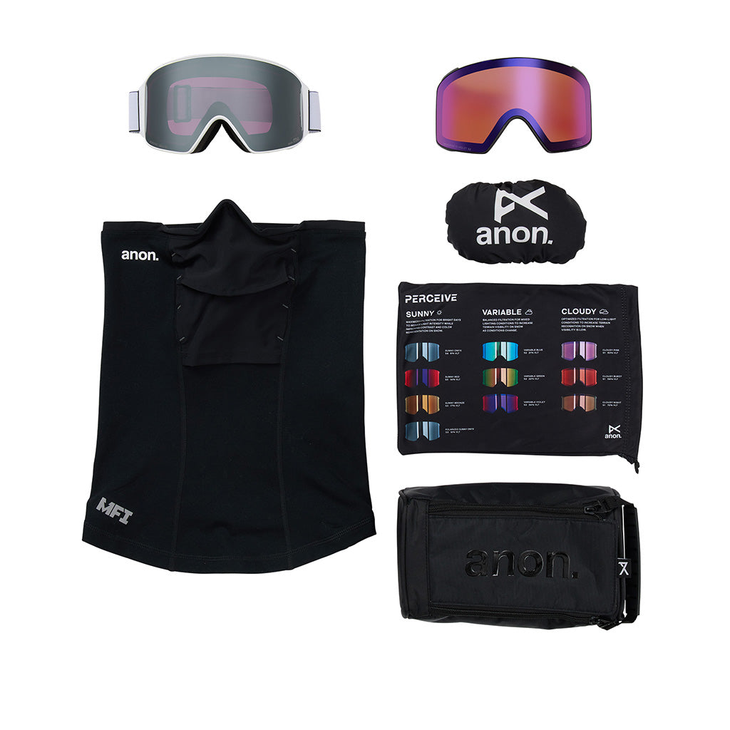 M4 Goggles (Cylindrical) + Bonus Lens + MFI® Face Mask - White/Perceive Sunny Onyx