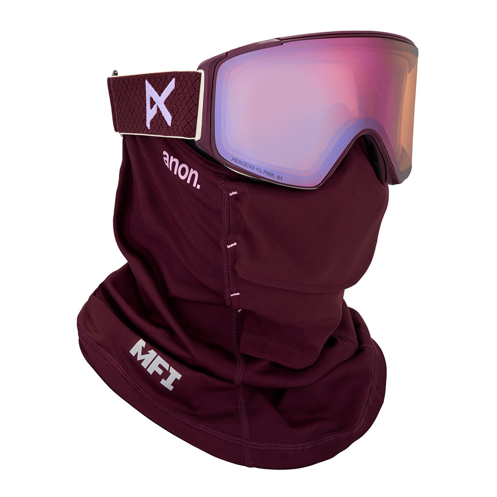 M4S Goggles (Cylindrical) + Bonus Lens + MFI® Face Mask - Deep Cherry/Perceive Cloudy Pink