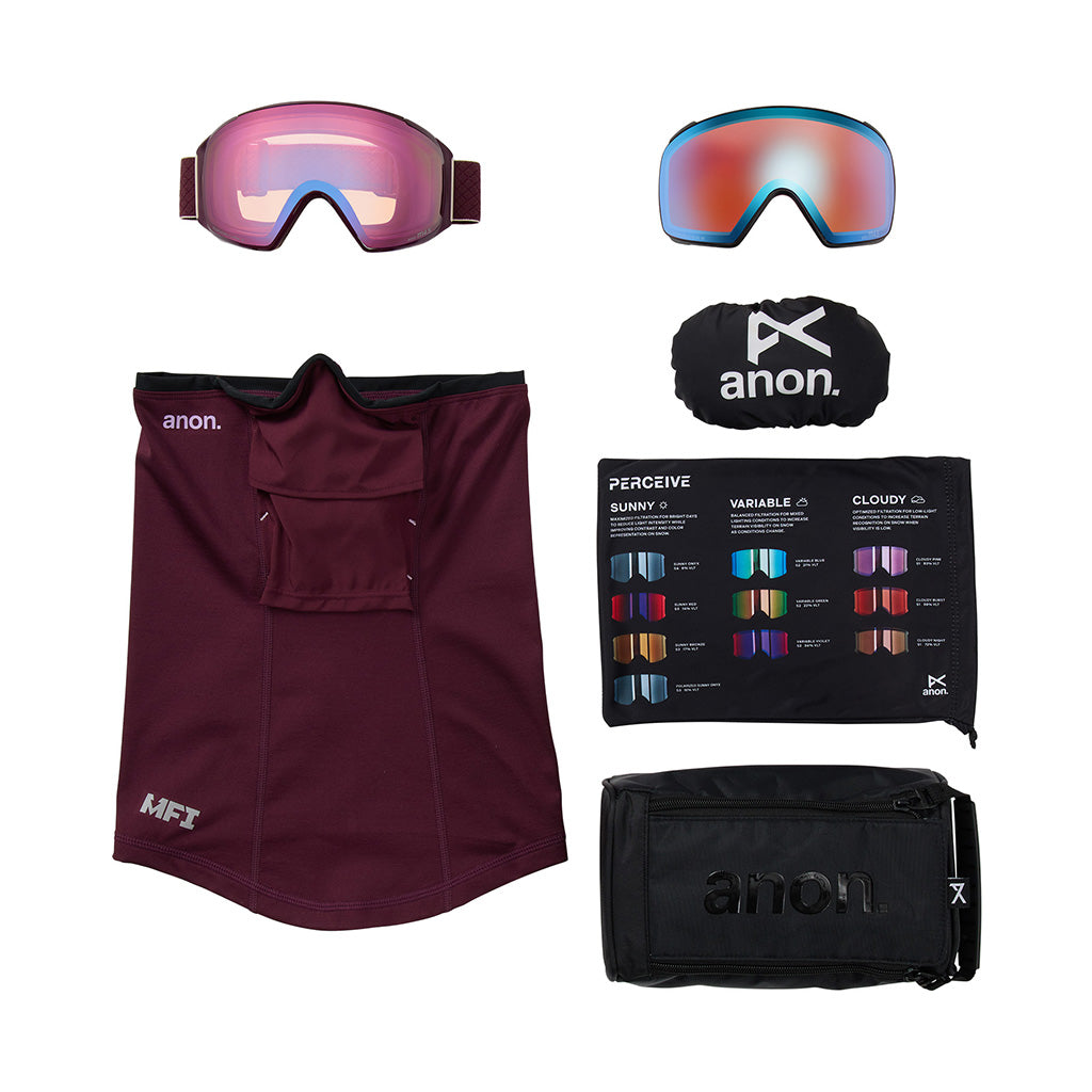 M4S Goggles (Toric) + Bonus Lens + MFI® Face Mask - Deep Cherry/Perceive Cloudy Pink