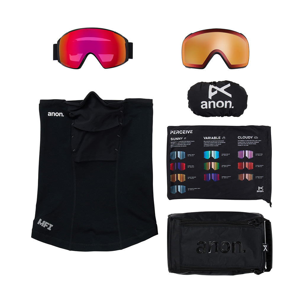 M4S Goggles (Toric) + Bonus Lens + MFI® Face Mask - Black/Perceive Sunny Red