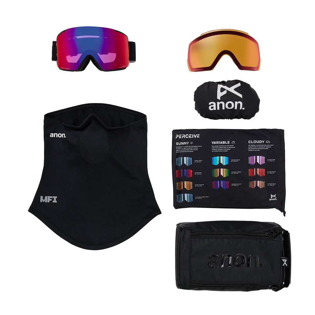 M5 Goggles Low Bridge + Bonus Lens + MFI® Face Mask - Black/Perceive Sunny Red