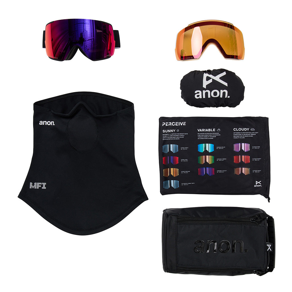 M5S Goggles Low Bridge + Bonus Lens + MFI® Face Mask - Black/Perceive Sunny Red