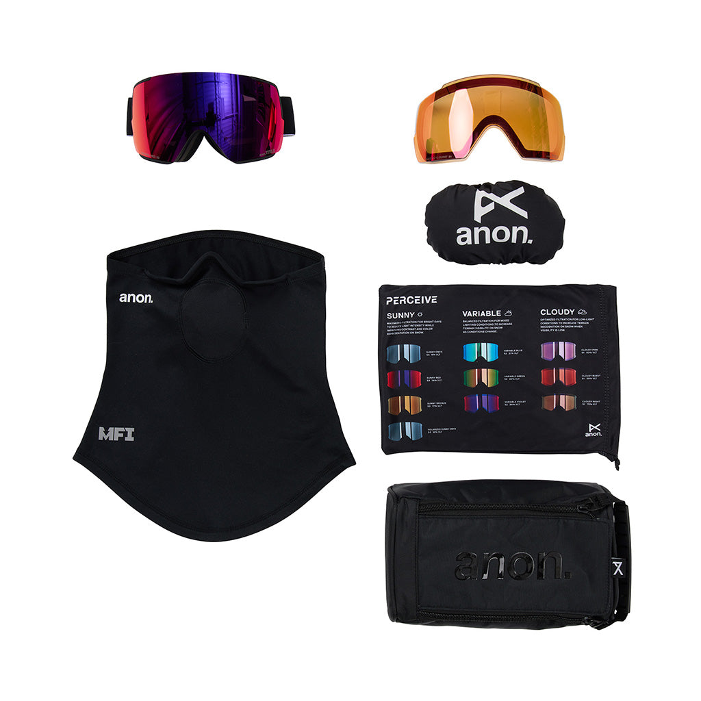 M5S Goggles + Bonus Lens + MFI® Face Mask - Black/Perceive Sunny Red