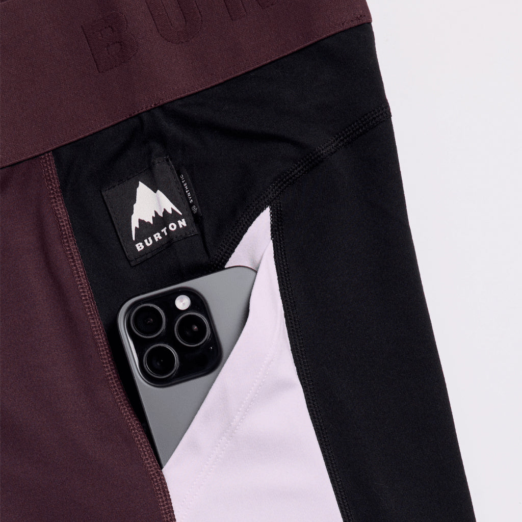 Wms Synthetic Midweight Base Layer Pants - True Black/Bear Hug Brown/Moondust Purple